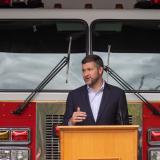 Congressman Ryan speaking in front of Fire Station